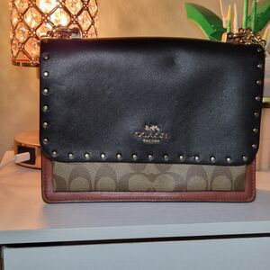 Coach NWOT Black and Tan Klare With Gold Rivets Crossbody/shoulder Bag